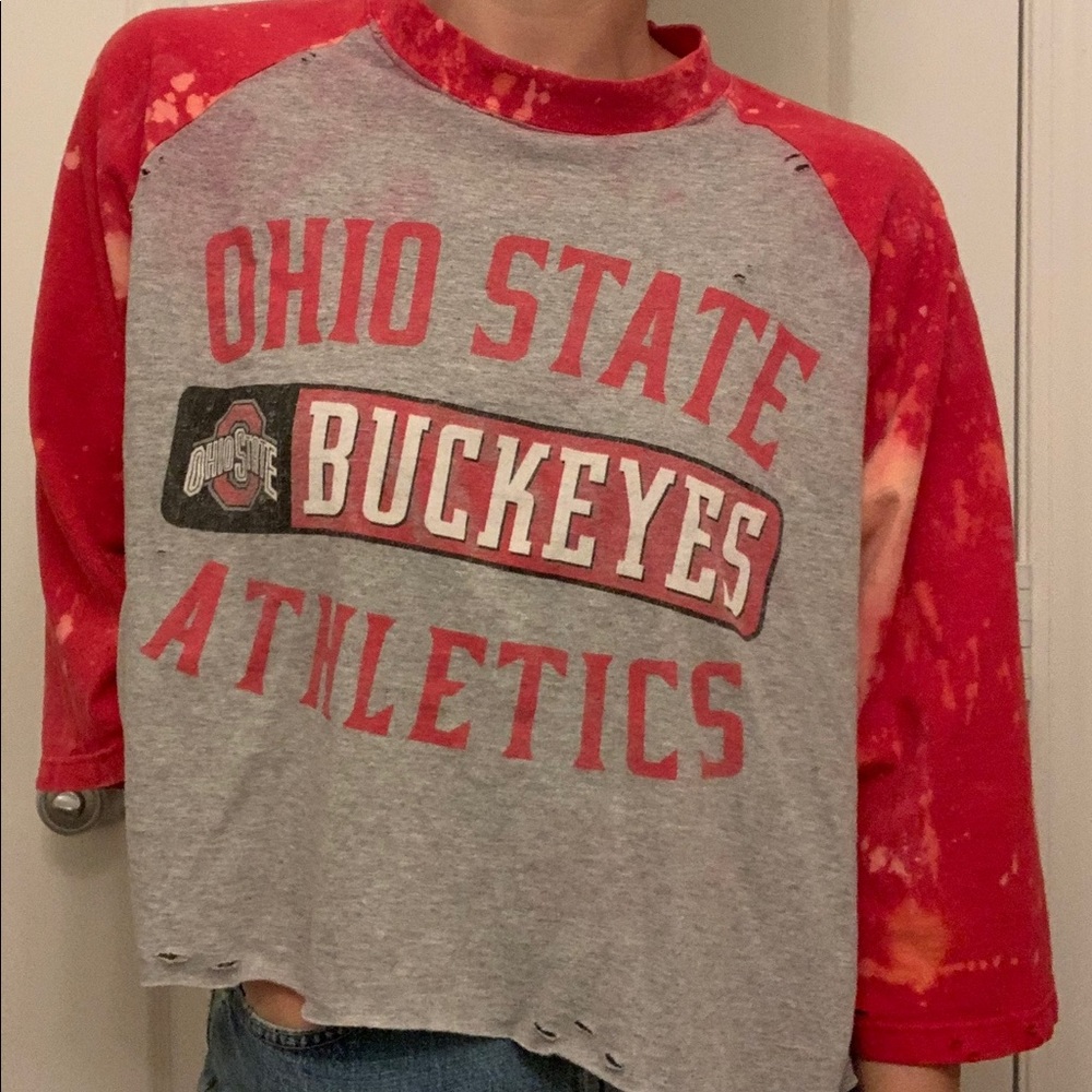 Custom-distressed Ohio State Buckeyes crop tee